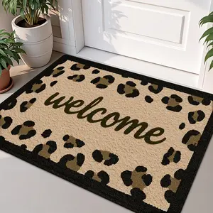 1PC - Vintage Black and Gold Leopard Print Door Mat, Entrance Carpet, Welcome Door Mat, Decorative Rug, Fun Pattern, Anti-slip bottom, Comfortable cashmere floor mat, Festival Decor Room, Animal Print Rug
