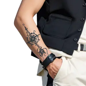 Compass Arm Shoulder Herbal Tattoo Sticker Magic Tattoo Waterproof Long-Lasting 7-15 Days High-Quality Realistic Tattoo for Men & Women Semi-Permanent Non-Reflective Temporary Tattoo