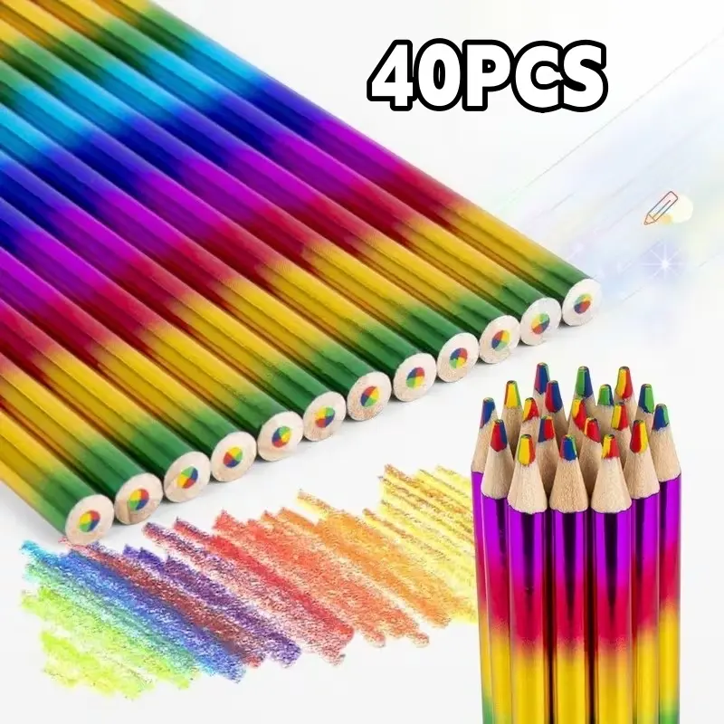 40 pcs Rainbow Pencils,Rainbow Colouring Pencils Classroom Rewards, Teacher Supplies, Non-Toxic Wooden Pencil Sharpened for,, Art & Coloring Activities,summerwins