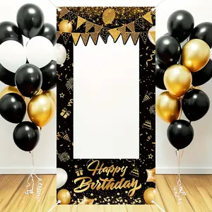 2D flat banner, Party Decorations Banners, 1 piece set, black and gold Happy Birthday, size 23.62 * 47.24 inches, polyester material birthday photo prop party decoration, suitable for birthday, Christmas, Halloween and party activities