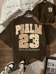 Psalm 23 Floral Patchwork Graphic T-Shirt - Retro Christian Faith Casual Tee Streetwear