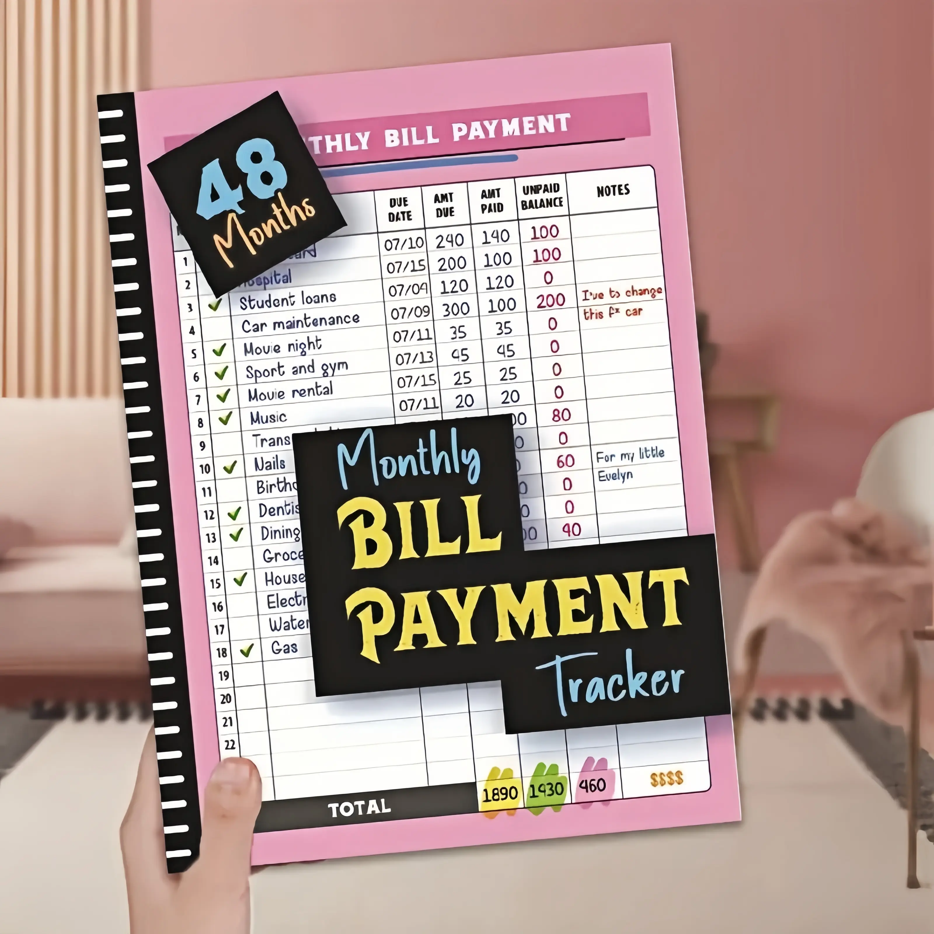 Hardcover Money Management Planner, Bill Payment Tracker, 4-Year Budget Planner, 48-Month Daily Savings Tool, Expense & Debt Organiser, Habit-Forming Aid for Developing Good Financial Habits, Mother's Day Gift (Office Stationery Organiser)
