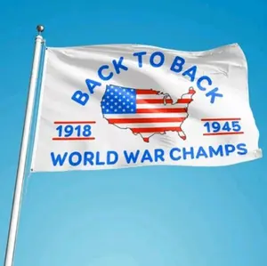 3x5Ft  World War Champs Wall Flag Back to Back Tapestry Double stitching 100% Polyester for Man Cave College Dorm Room Party Decoration Outdoor Ornaments