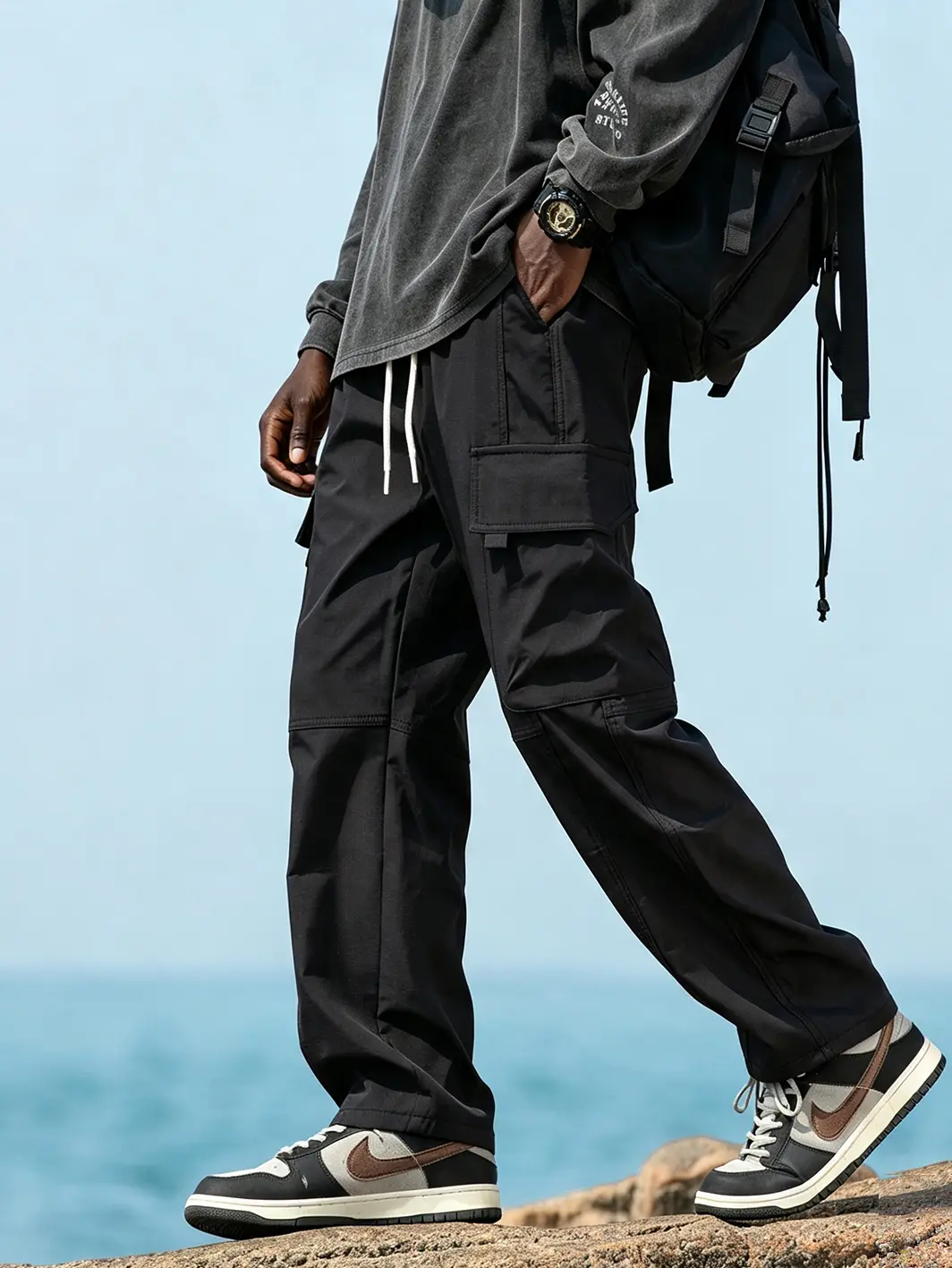 Men's Baggy Cargo Pants, Loose Fit Techwear Utility Pants with Multi Pocket Design, Outdoor Streetwear Trousers