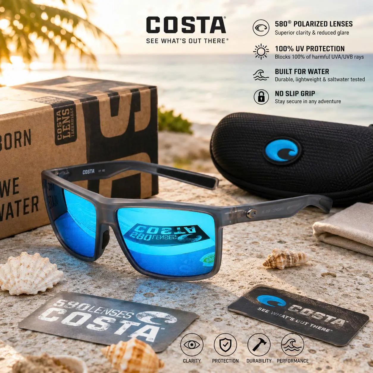 Full Box "20 Colors" Costa Del Mar Rinconcito Polarized Sport Sunglasses UV Protection Fishing Driving Outdoor Shades for Men Women