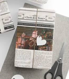 North Pole Wrapping Paper, Christmas Paper Gift Wrap Sheets from Santa, North Pole Newspaper - Holiday Gift Wrap, Xmas Decor , Best of gift, Meaningful gift. (Get 1 paper cutter when buying any 5 rolls)