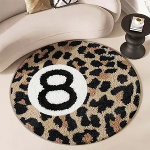 Trendy Leopard Print Rug Base Digital Number 8 Round Mat, Patterned Floor Mats, Creative Living Room Blanket Modern Luxurious Home Decor