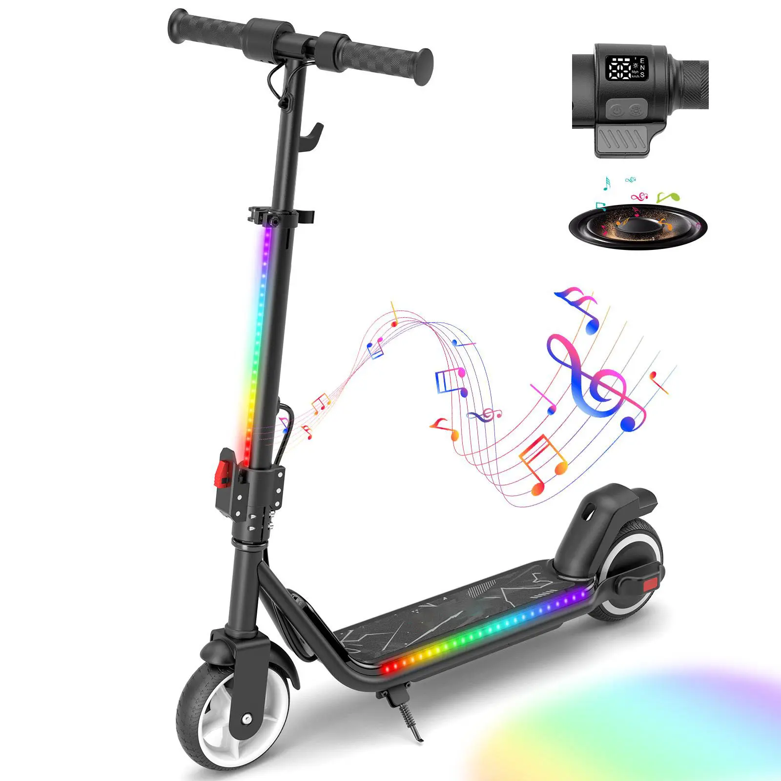 Kids Electric Scooter for Ages 6-12, Foldable Commuter Design with 150W Motor, 3 Adjustable Heights, 3-Speed Control, Colorful Lights, LED Display & Magnetic Charging, Magnetic Charge, Commuting, Unisex, Motorized Scooters, Multifunctional
