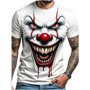 Men's 3D Horror Clown Graphic T-Shirt, Stylish Halloween Grimace Tee, Casual Short Sleeve for Summer & Outdoor Wear tank tops vintage fathersdaygiftideas usa