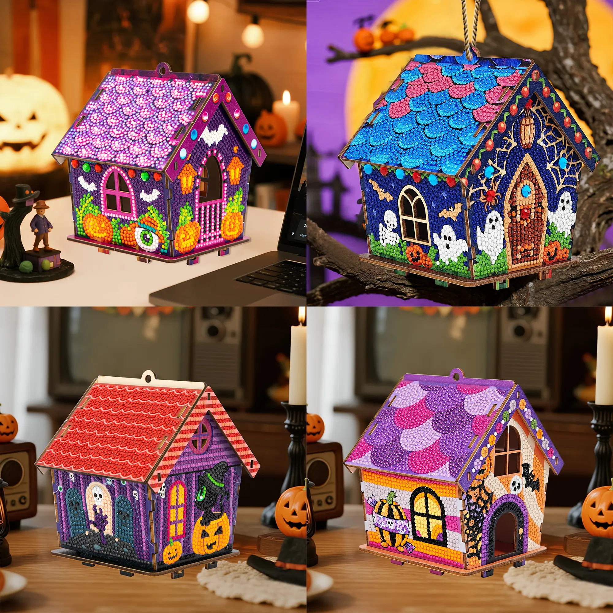 CLEARENCE 5D Haunted House Diamond Painting Set DIY Art for Adults 4.7x5.3x5.7in Full Round Drill Wooden Crystal Puzzle Home Decor Desk Ornament Gift