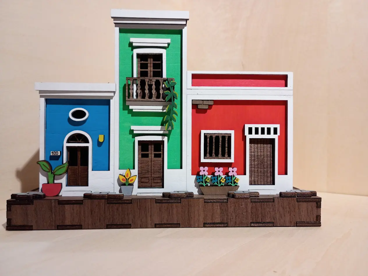 Illuminated Handmade Old San Juan Miniature Houses - Colorful Brightening Alkaline Artistic Decorative Acrylic Miniatures, Ornament, Collectible Home Decor for Modern Homes