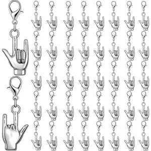 40 PCS I Love You Sign Clip On Charms Hand Gesture Pendants with Lobster Clasps for Jewelry Making Bracelet Earrings Necklace DIY Crafts