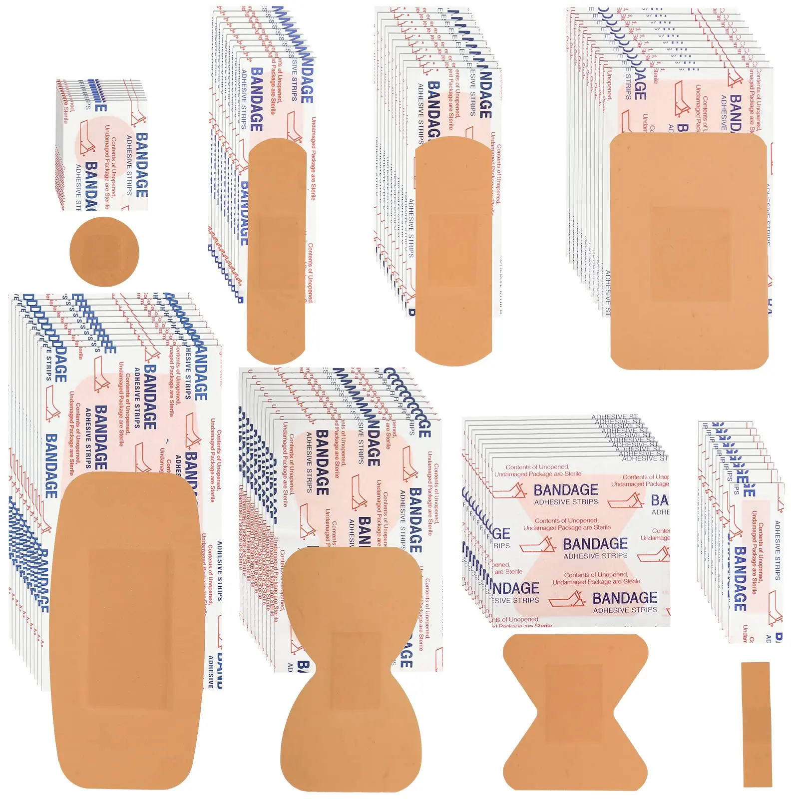 Eco-Friendly PE Flexible Adhesive Bandages (80/160-Pack) - Waterproof, Breathable, Cushioned Pad, Assorted Sizes Aid Finger, Knuckle Wound Care, Disposable Home Care Kit for Casual, Event Needs