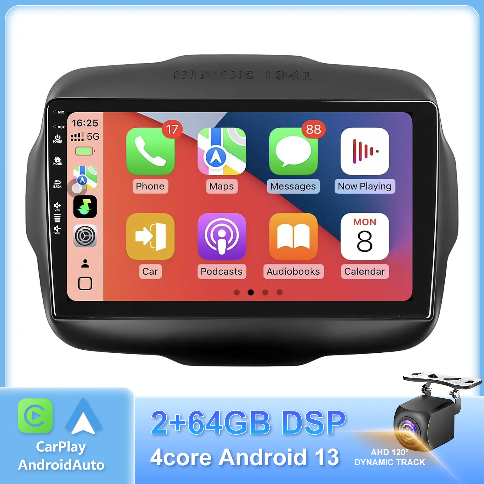9" Touchscreen 1080p HD LED Android 13 Car Radio Stereo Head Unit for Jeep Renegade 2015-2020, 2GB RAM 64GB Storage 5G-WiFi6, Wireless CarPlay/Android Auto, GPS Navigation, Bluetooth, SWC, FM Radio, AUX Input, AirPlay&Mirroring, HD Backup Camera