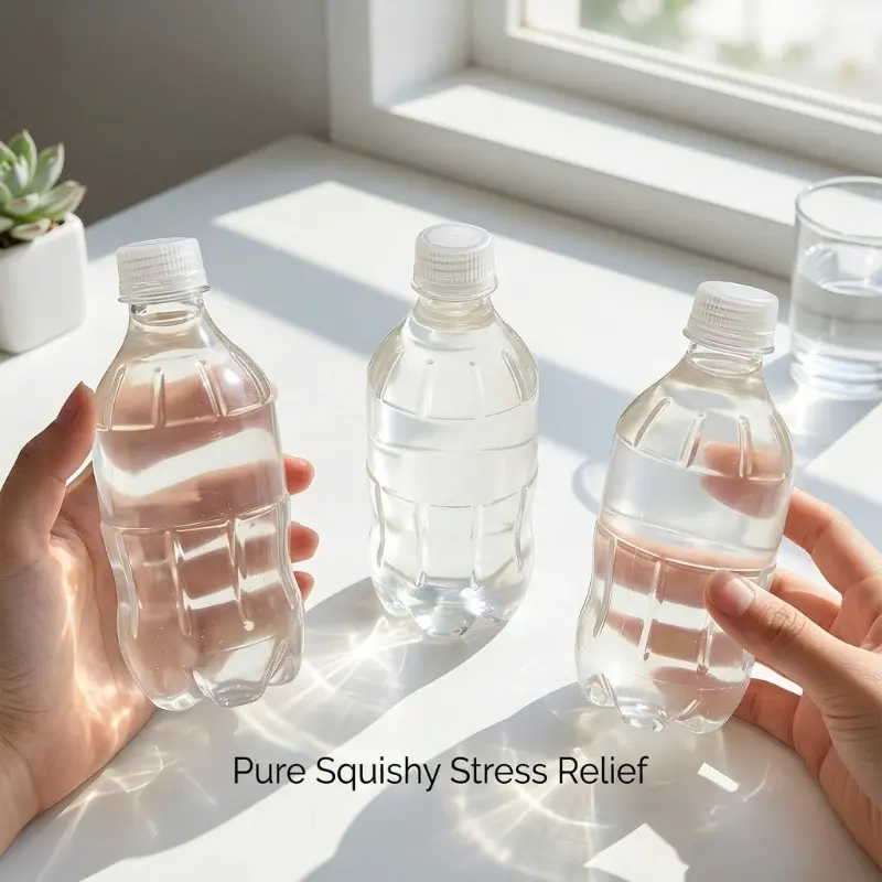 Clear Water Bottle Squishy, Crystal Clear Maltose Stress Ball, Slow Rising Sensory Fidget Toy With Soft Sugar Texture | Squeeze Shapeable Stress Relief Toy For Desk, Home, Travel, School And Parties, Reusable Handheld Sensory Play Novelty Gift