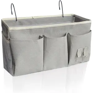 Bedside Caddy Hanging Storage Organizer Bag for Bunk Hospital Beds College Dorm Bed Holds Glasses Books Mobile Phones Grey 1