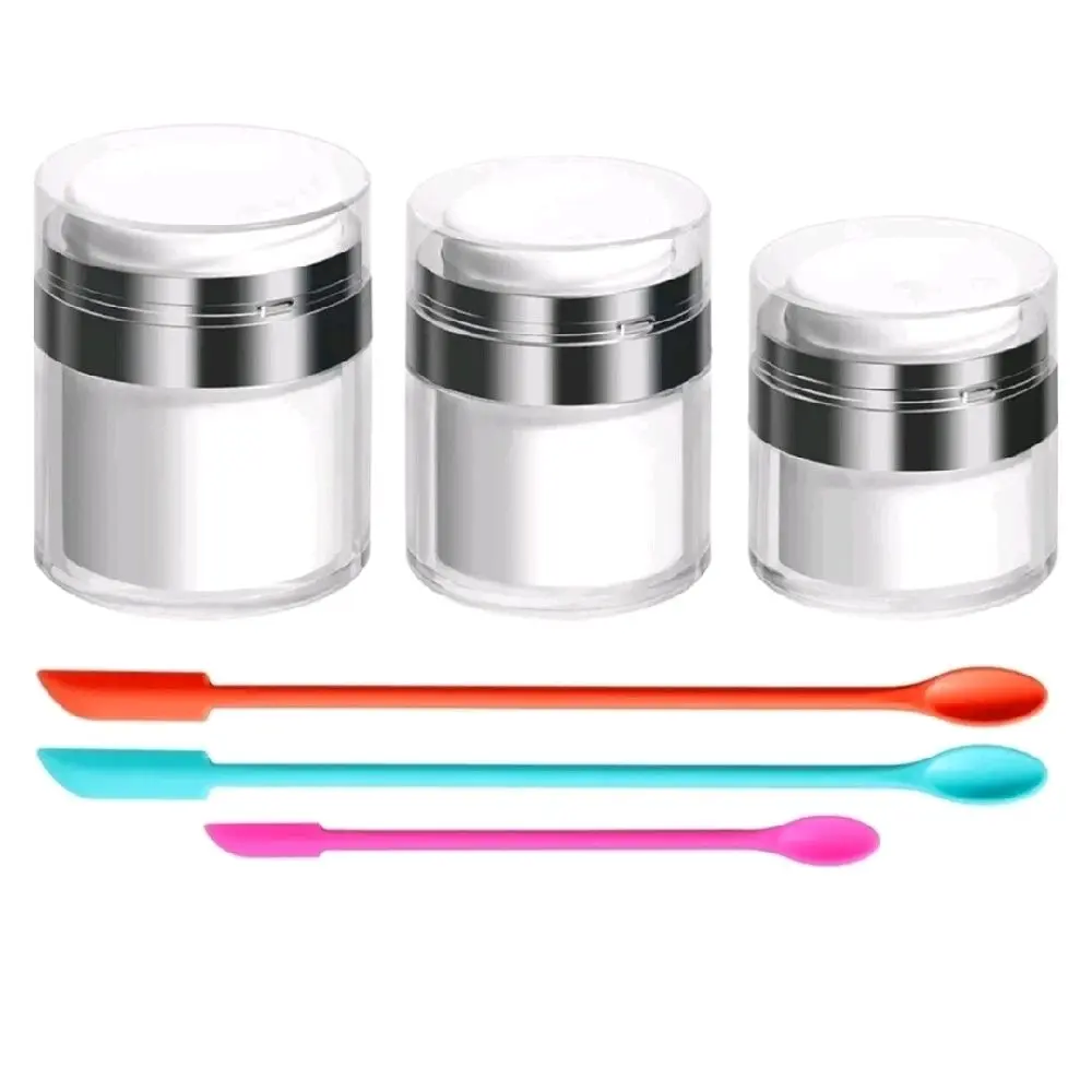 Airless Pump Jar With Silicone Spatulas. 3 sizes of jars with spatulas to reach the bottom of your make up tube.