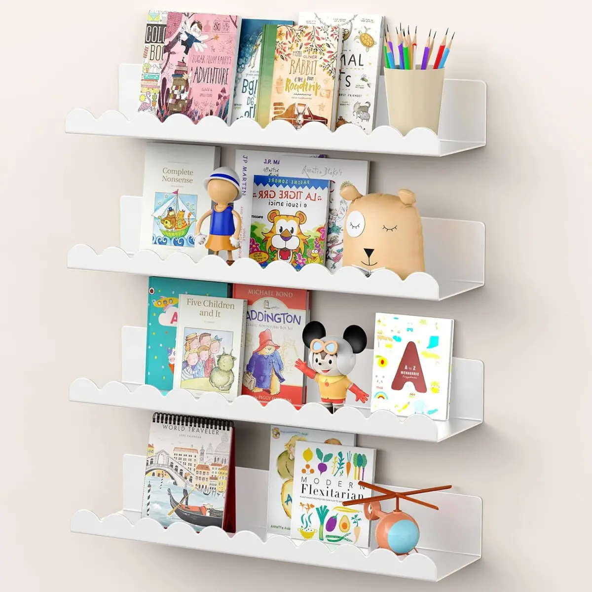 Ikea Floating Shelves, Wall Mounted Book Shelf for Kids Room, Bedroom, Bathroom, Playroom Decor Wooden Cream Decorative Installation
