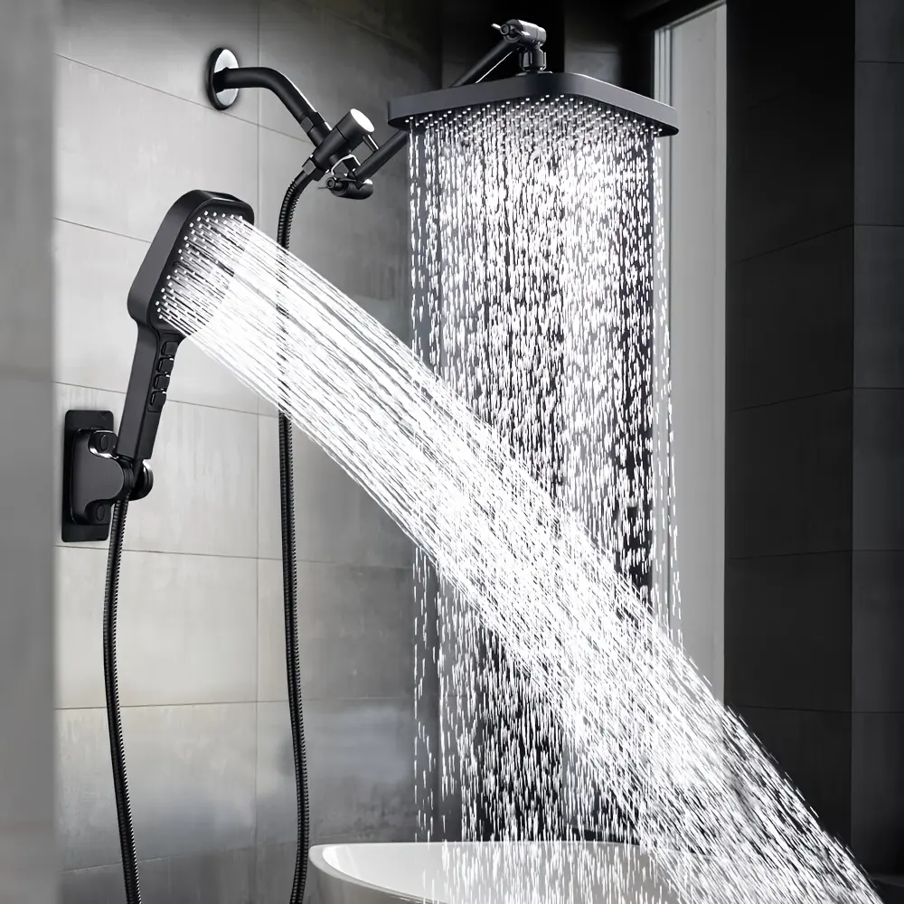 High Pressure Shower Head with Handheld Nozzle, 1 Set Retractable Shower Head with Bracket & Hose, Rain Shower Head, Bathroom Supplies for Home Use, Showerhead Combo, Handheld Shower Heads