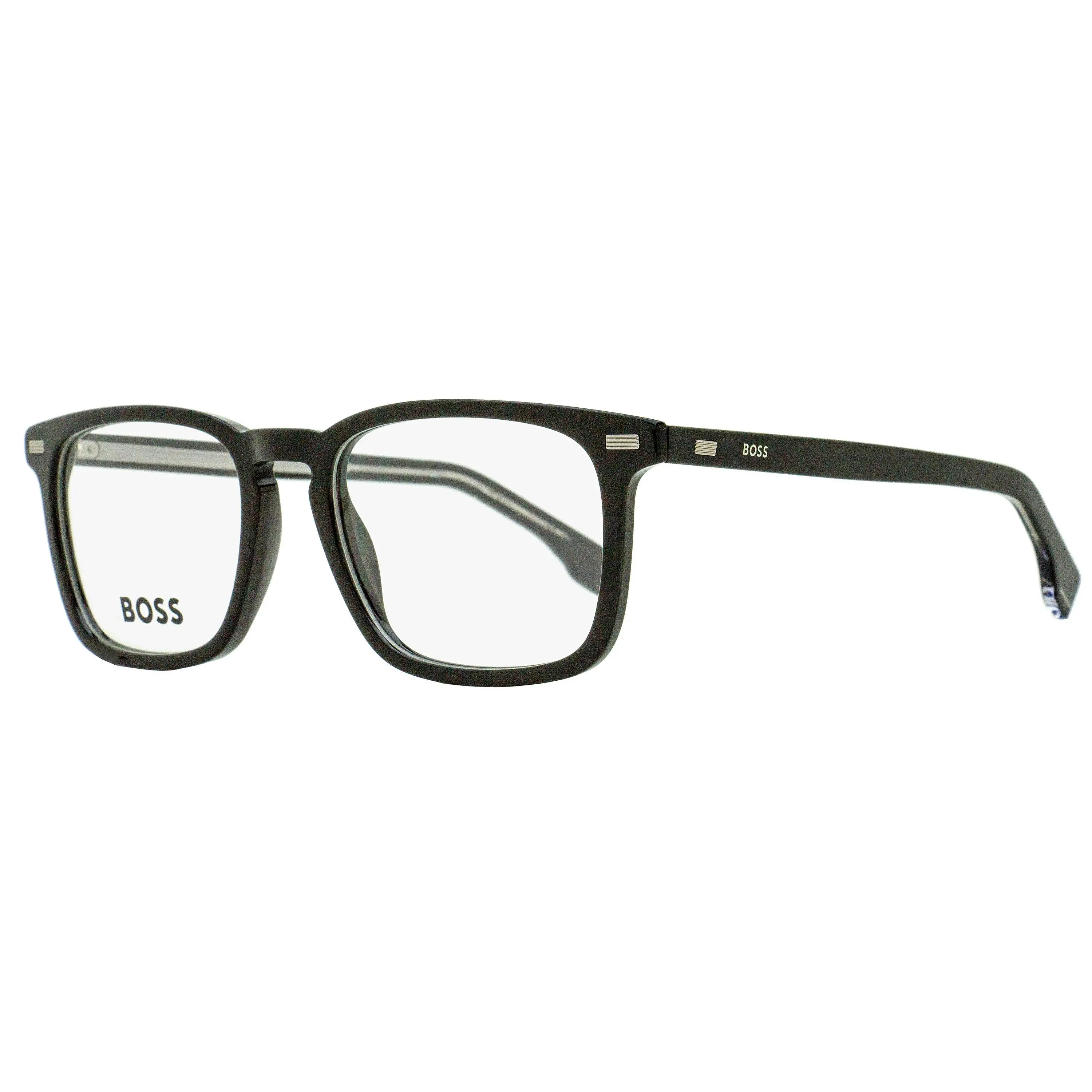 HUGO BOSS B1368 Men's Rectangular Eyeglasses, Contemporary Eco Acetate Frame in Black with Keyhole Bridge, 53mm, Adult, Bisphenol A (Bpa), Boss Branding, Contemporary Designs, Demo Lenses Included, Di(2-Ethylhexyl)Phthalate (Dehp), Lead