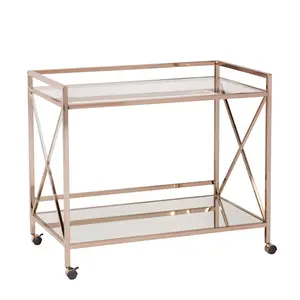 HomeRoots Metallic Gold & Silver Metal-Mirrored Glass Bar Cart - Rolling Kitchen Cart with Kitchen Storage Shelf for Bar & Wine Utensil Organiser
