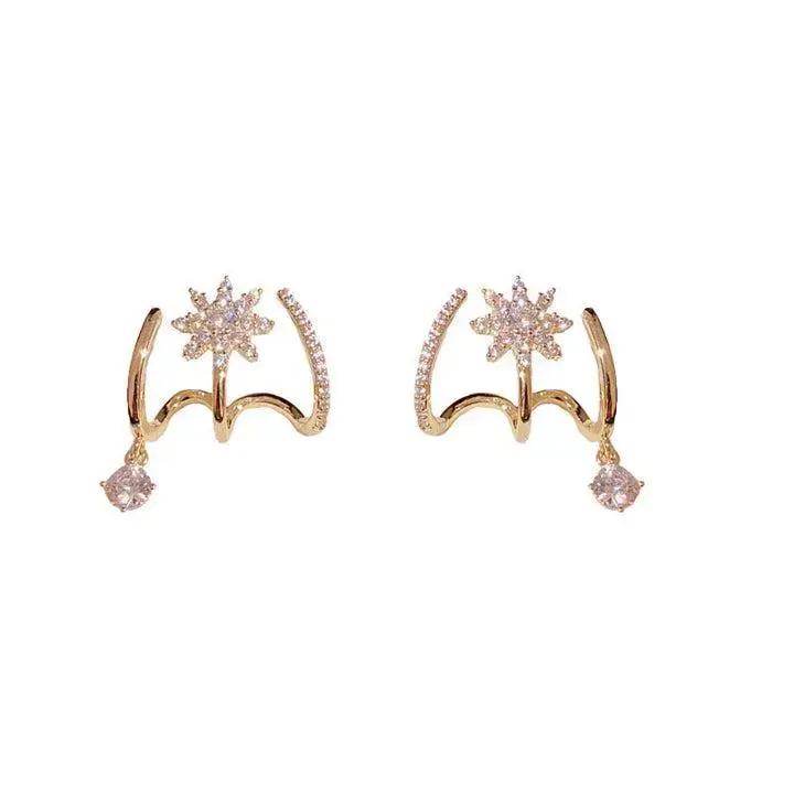 Sparkling Moissanite Earrings Gold Starburst Claw Comfortable Secure Fit Low Allergy Risk Daily Water Resistant for Women