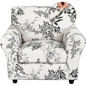 2 Piece Chair Covers Stretch Arm Covers Chair Couch Covers, Armchair Slipcover with Separate Chair Cushion Cover, Floral Washable Chair Protector for Living Room (Armchair, Ink Pattern)