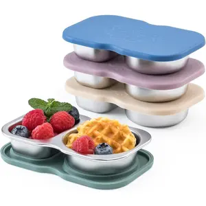 4 Pack Small Stainless Steel 2-Compartment Snack Containers with ,  Snack Pack Containers, Lunch Box Accessories,Double Compartment Salad Dressing Containers to Go, 5.3oz