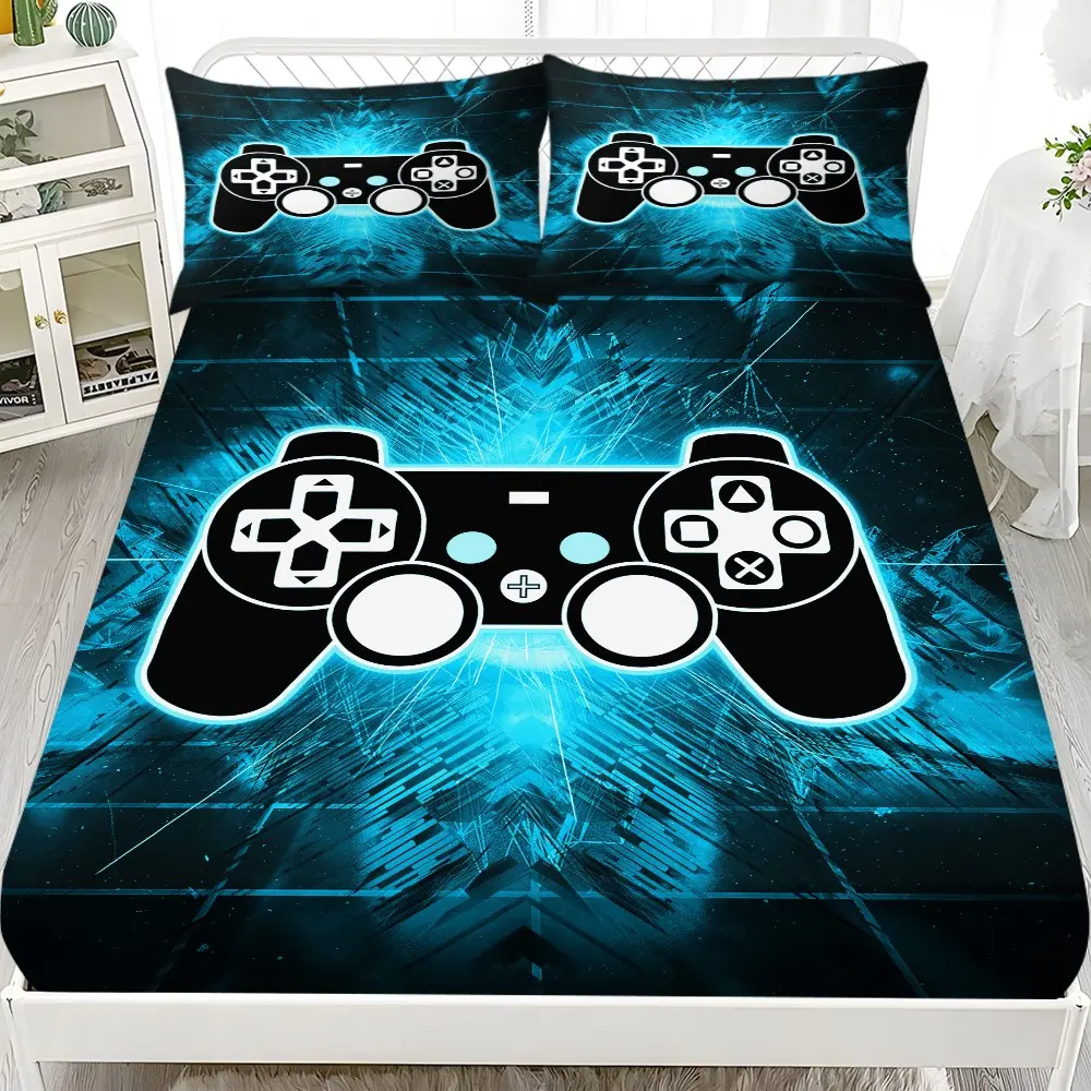 Gaming Bed Sheet Set with 1 Fitted Sheet and 2 Pillowcases, Soft Bedding Sheet, Modern Style for Dorms and Bedrooms, Comfortable and Aesthetic Design for All Seasons