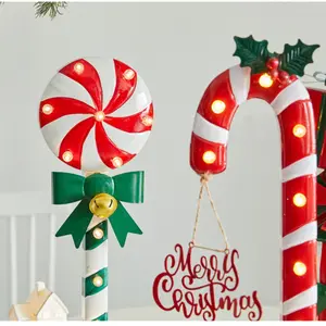 2025 New Christmas Luminous Iron Lollipop Gift Box Decorative Ornaments Window Home Decoration Arrangement