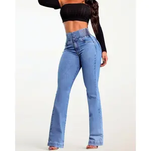 2025 elastic waist, high-waisted, tight pants, micro horn hip-lifting cowboy pants, horn jeans, wide-leg jeans GARMENTARY