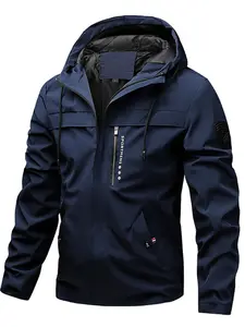 Men's Spring Summer Hooded Jacket Coats, Casual Windproof Waterproof Workwear Outerwear, Long Sleeve Stylish and Functional Clothing for Daily Wear