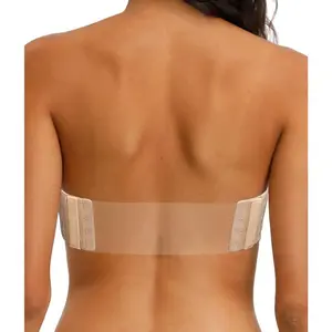 Strapless Clear Back Strap Convertible Bra with Lace Padded Underwired Plus Size Brassiere