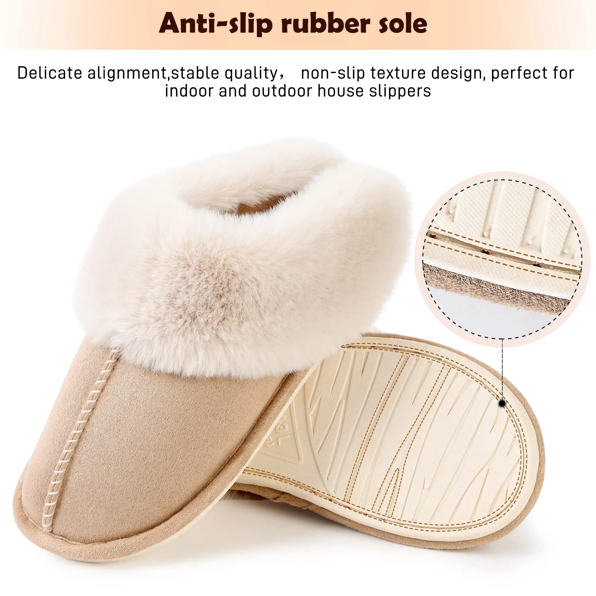 Womens Slippers with Memory Foam Fluffy Soft Warm Slip On House Slipper Anti-Skid Cozy Plush for Indoor Outdoor