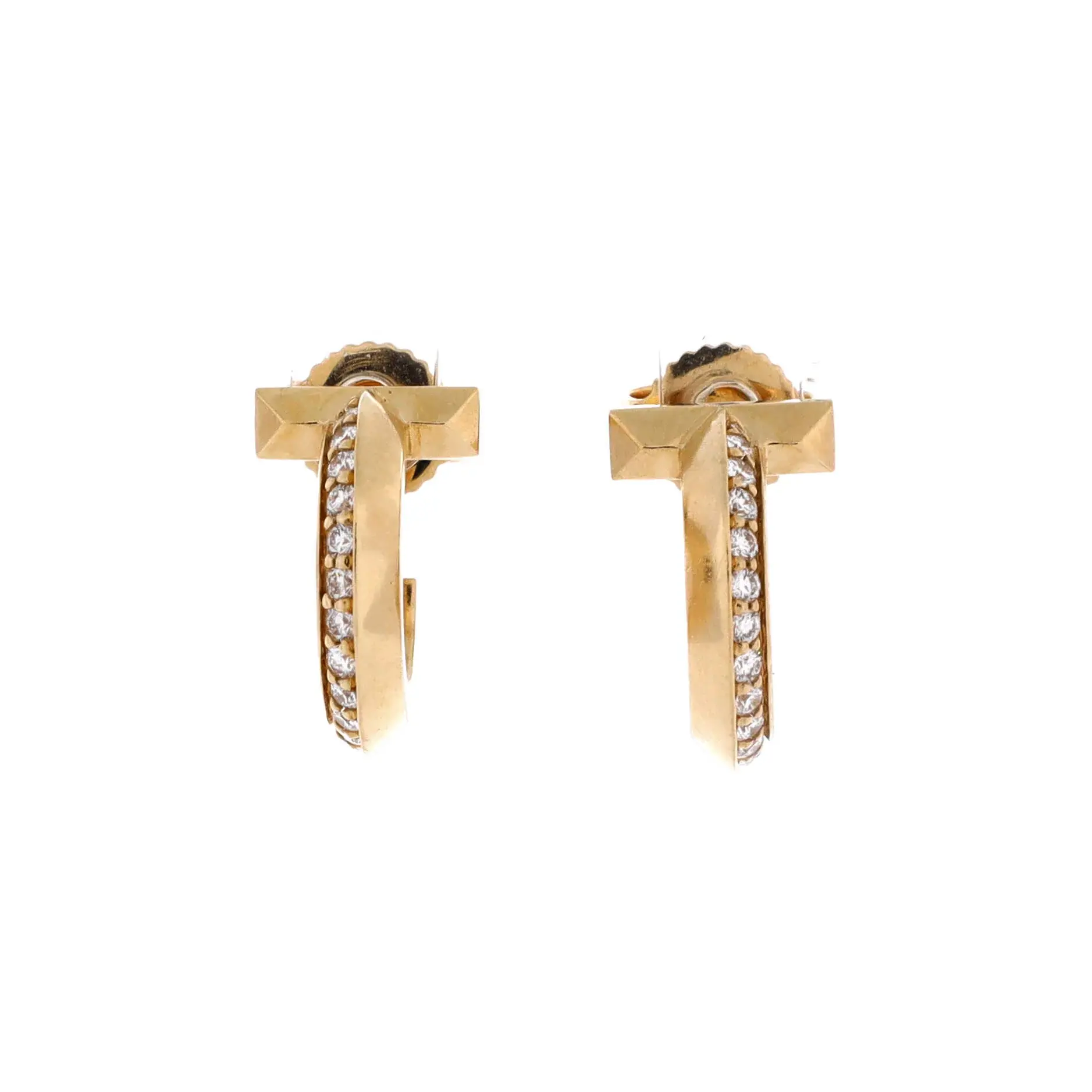 Pre-owned Tiffany & Co. T1 Hoop Earrings 18K Yellow Gold with Diamonds Extra Small by Rebag