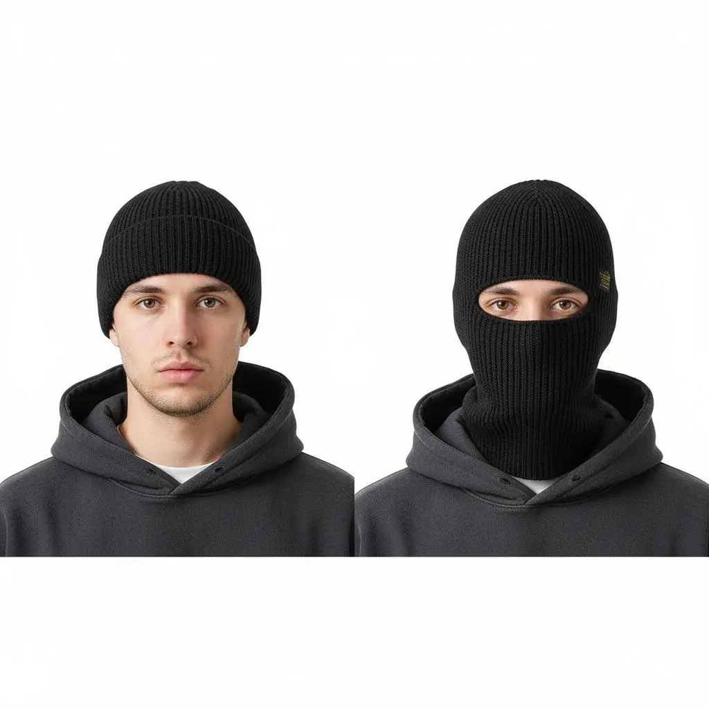 2-in-1 Knitted Material Functional Beanie & Ski Mask, Motorcycle Protective Gear for Men, Warm Full Face Cover for Outdoor Skiing Hiking