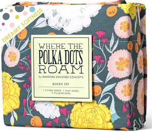 Where The Polka Dots Roam Dark Floral Sheets, Super Soft Wrinkle Resistant Bedding Set for Boho Room Décor, Premium Floral Printed Bed Sheets for Girls, Teens and Master Bedrooms