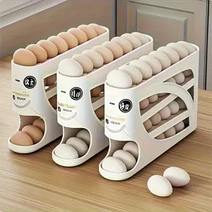 4-Tier Rolling Egg Rack – Space-Saving Side Door Design, Can Hold 30 Eggs, Smooth, Glossy Surface, Convenient Handles | Suitable for kitchen and refrigerator storage | Modern Kitchen Accessories | Durable Plastic Material
