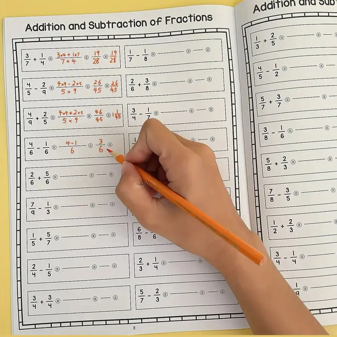 Elementary School Math Workbook Set, Focuses on Basic Fraction Calculations, Includes Guided Addition Subtraction Multiplication Division Practice, Math Worksheets, Math Exercises, Learning Materials