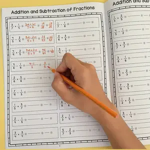 Elementary Math Workbook Set, Focuses on Basic Fraction Calculations, Includes Guided Addition Subtraction Multiplication Division Practice, Math Worksheets, Math Exercises
