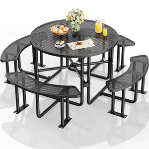 YITAHOME Coated Steel Picnic Table, 46" Heavy Duty Outdoor Picnic Table w/Sturdy Steel Frame & Umbrella Hole for Yard Patio Lawn Party, Round, Black