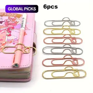 Random Color Metal Pen Clips, 6, 12 or 24pcs Cute Fixed Pen Holders and Paper Clips, Multifunctional Stationery Accessories for Journals and Notebooks Paperclip