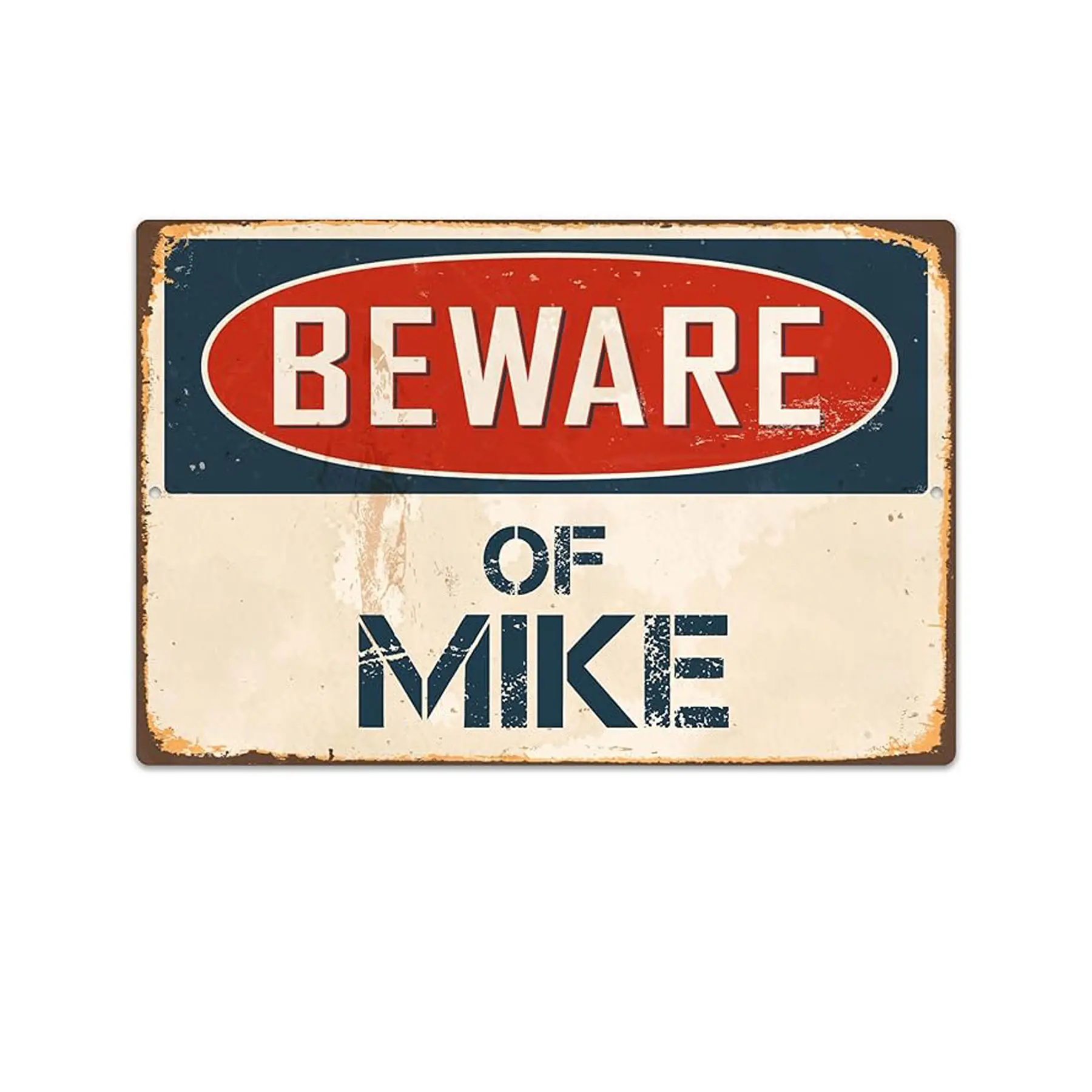 StickerPirate 8in x 12in Aluminium "Beware of Mike" Sign - Vintage Retro Metal Plaque, Home Decor, Vintage Garage Signs, Room Accessories, Casual & Business Decor, Fauvism Style Accent, Weatherproof