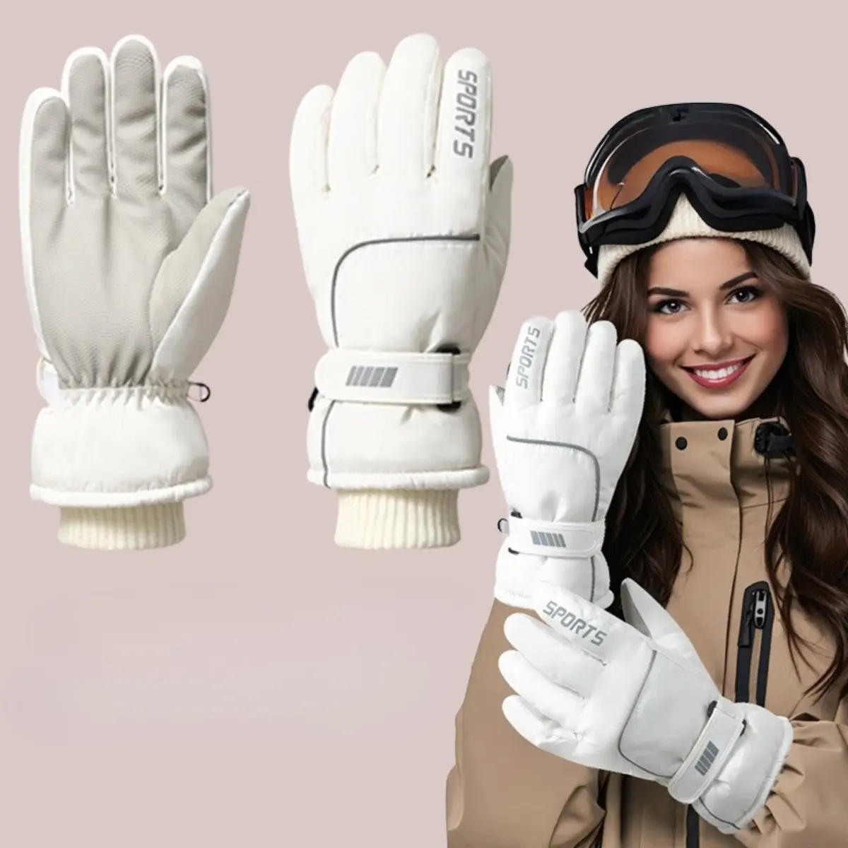 Men's AND WOMEN'S Professional Winter Warm Skiing Gloves, Warm Snow Gloves, Waterproof Motorcycle Gloves, Touch Screen White Outdoor Goggles