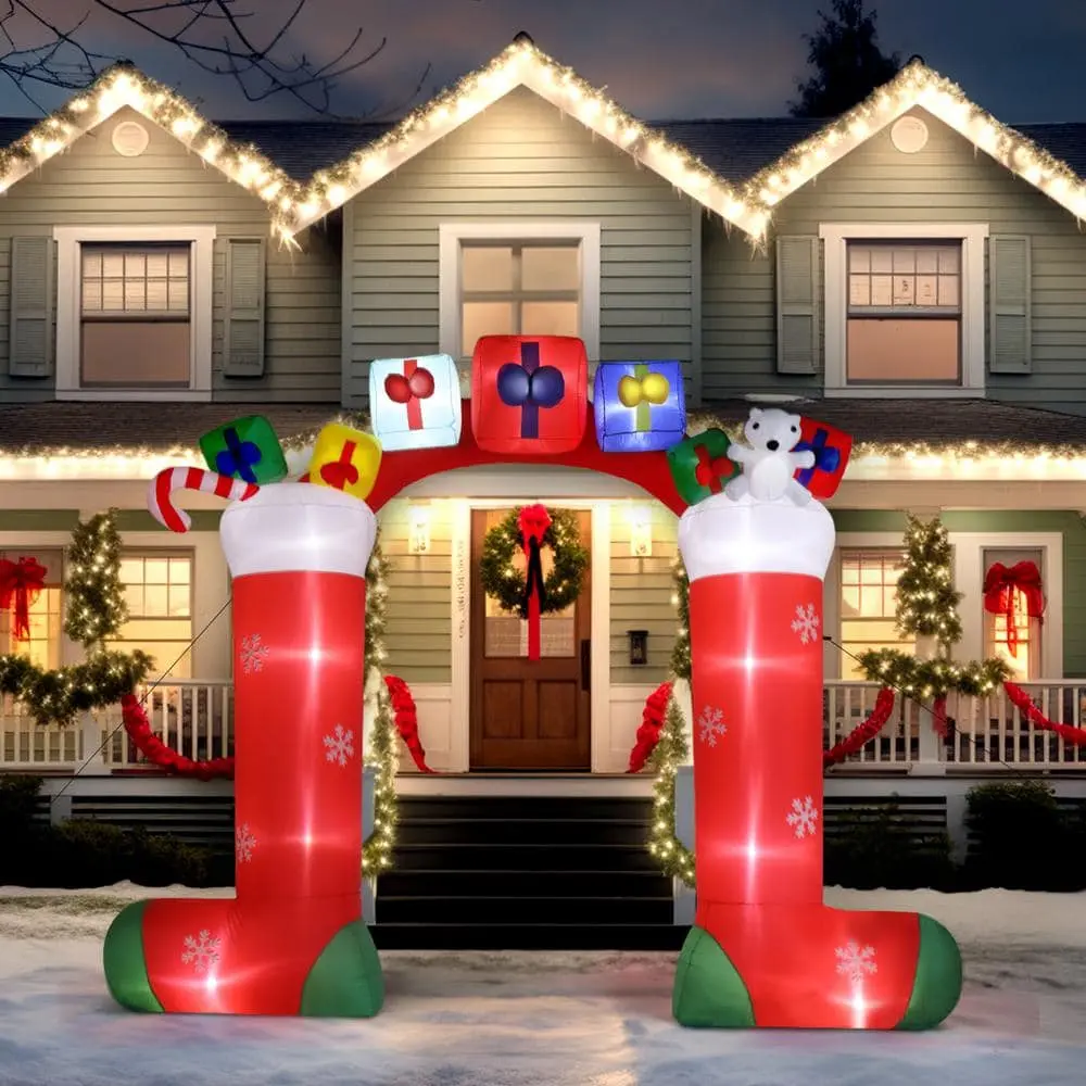 9 ft. x 10.9 ft. Sock Arch Christmas Inflatable with LED Lights.