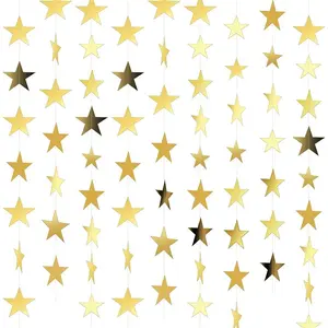65 Feet Glitter Star Paper Garland Banner Hanging Decoration Gold Star Garland Double Side 2024 Graduation Decorations for Wedding Birthday Festival Party Decoration