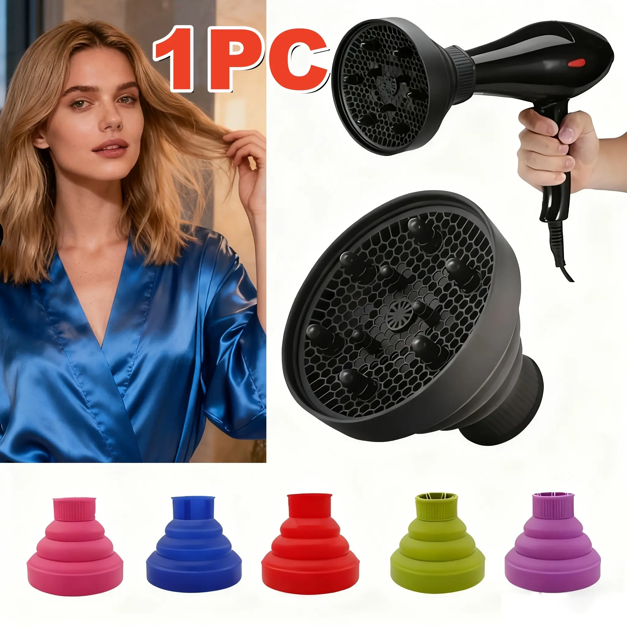 1pc Silicone Hair Dryer Cover Foldable Hair Dryer Diffuser Fan Covers Portable Curly Drying for Curly Hair Hairs Dispersing Nozzle Styling Fan Cover Hair Dryer and Styling Tool, for Blow Dryer Hairdryer Cap