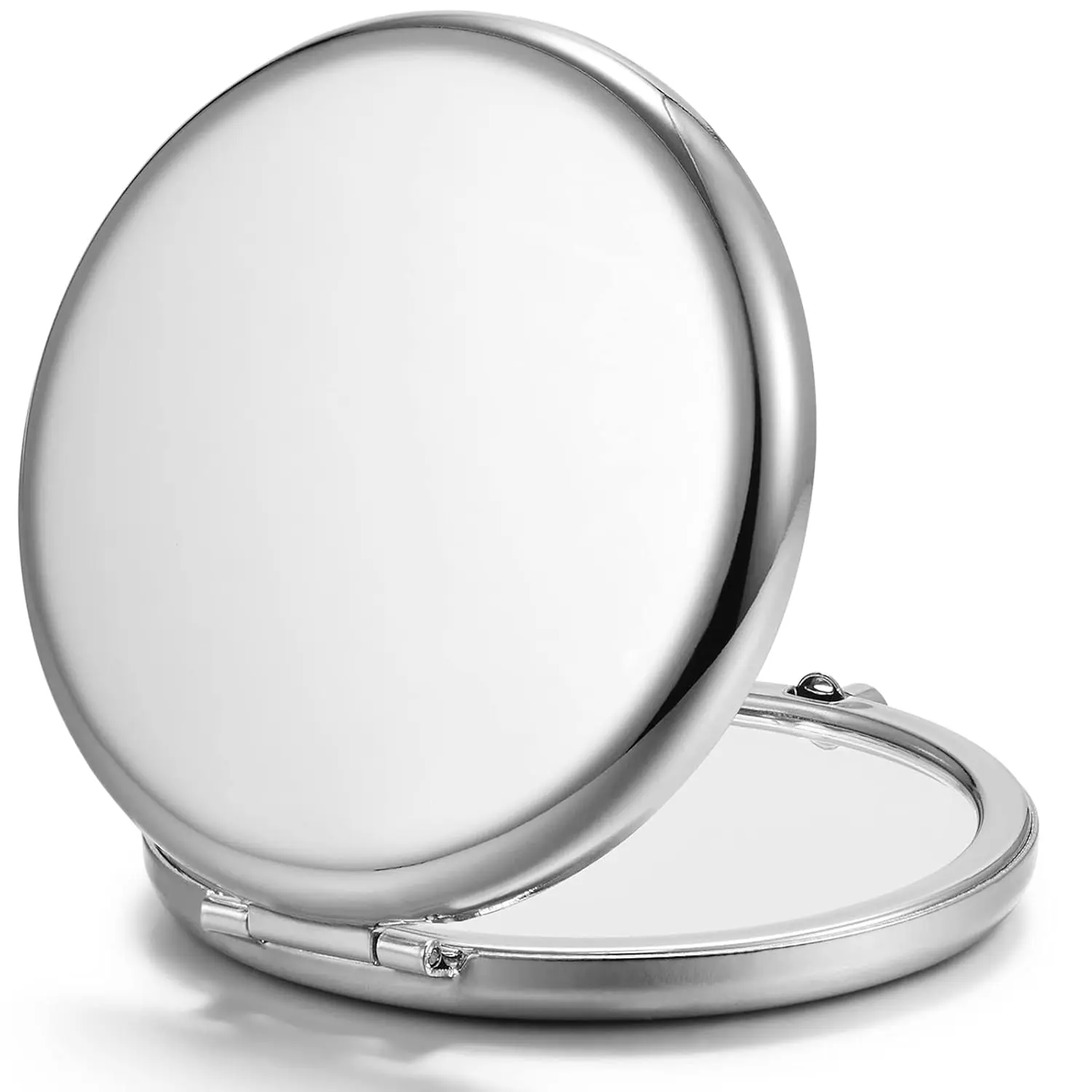 Compact Mirror, 1x/2x Magnification Pocket Mirror, Silver | Compact Mirror for Purse, Metal+Glass, Foldable Double-Sided Mirror, Purse Essentials, Portable, Travel, Quick Touch-ups