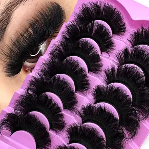 7 Pairs Thick Long Reusable Extended Makeup Lashes 9D Faux Mink False Eyelashes, Longer Looking Eyelashes, Multi-Layered Curly & Fluffy, Soft & Voluminous Mink Lashes, Cat Eye Shape,18-25mm Ultra Long & Dense, Handmade Suitable For Beginners, Comfortable
