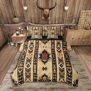 Feelyou 7-Piece Vintage Southwestern Decorative Bedding Set - Queen Bedding Sets with Tribal Native American Indian Geometric Comforter, Exotic Striped Bed-in-a-Bag for Vintage Style